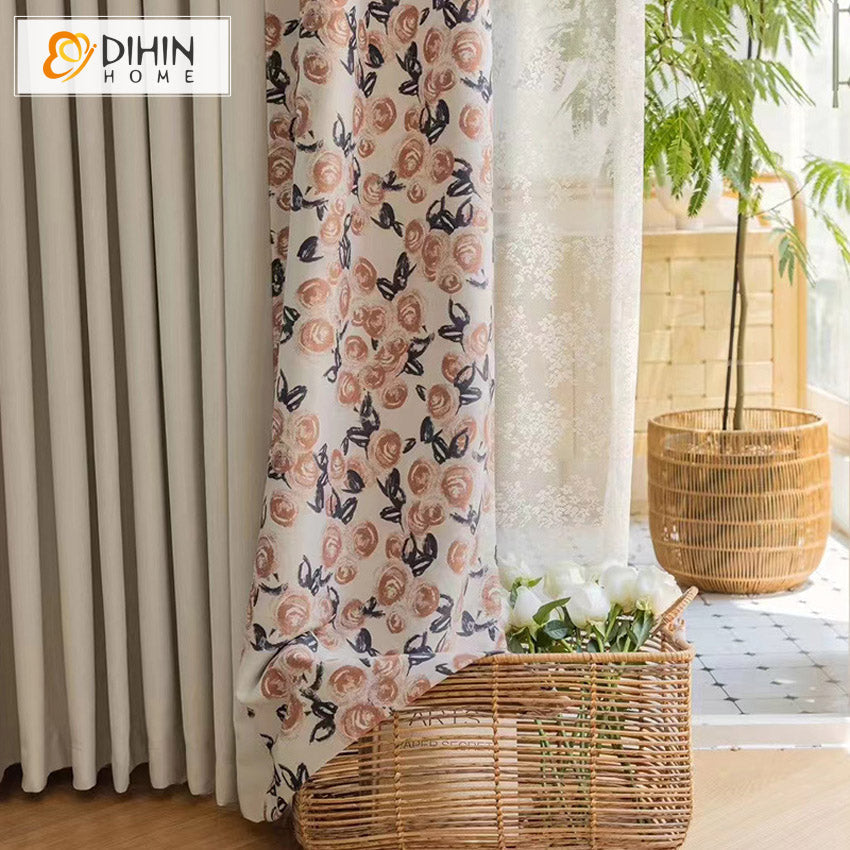 DIHIN HOME Pastoral Beige Printed,Grommet Window Curtain for Living Room,52x63-inch,1 Panel Roman Shades Curtains Window Blinds custom curtains blackout curtains curtains for living room sheer curtains curtain fabric linen curtains kitchen curtains velvet curtains pinch pleat curtains bay window curtains outdoor curtains pleated curtains floral curtains dining room curtains kitchen valances drapes for bedroom patio curtains nursery curtains grommet curtains