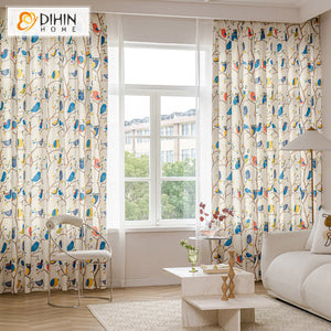 DIHIN HOME Pastoral Bird Printed,Half Blackout Grommet Window Curtain for Living Room ,52x63-inch,1 Panel Roman Shades Curtains Window Blinds custom curtains blackout curtains curtains for living room sheer curtains curtain fabric linen curtains kitchen curtains velvet curtains pinch pleat curtains bay window curtains outdoor curtains pleated curtains floral curtains dining room curtains kitchen valances drapes for bedroom patio curtains nursery curtains grommet curtains