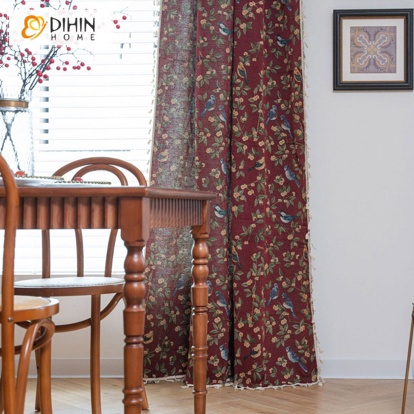 DIHIN HOME Pastoral Birds and Leaves Painting Printed,Blackout Grommet Window Curtain for Living Room ,52x63-inch,1 Panel Roman Shades Curtains Window Blinds custom curtains blackout curtains curtains for living room sheer curtains curtain fabric linen curtains kitchen curtains velvet curtains pinch pleat curtains bay window curtains outdoor curtains pleated curtains floral curtains dining room curtains kitchen valances drapes for bedroom patio curtains nursery curtains grommet curtains