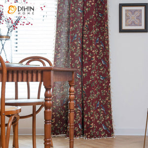 DIHIN HOME Pastoral Birds and Leaves Painting Printed,Blackout Grommet Window Curtain for Living Room ,52x63-inch,1 Panel Roman Shades Curtains Window Blinds custom curtains blackout curtains curtains for living room sheer curtains curtain fabric linen curtains kitchen curtains velvet curtains pinch pleat curtains bay window curtains outdoor curtains pleated curtains floral curtains dining room curtains kitchen valances drapes for bedroom patio curtains nursery curtains grommet curtains