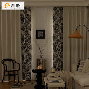 DIHIN HOME Pastoral Black Flowers Printed,Blackout Grommet Window Curtain Customized Curtain Drapes for Living Room Roman Shades Curtains Window Blinds custom curtains blackout curtains curtains for living room sheer curtains curtain fabric linen curtains kitchen curtains velvet curtains pinch pleat curtains bay window curtains outdoor curtains pleated curtains floral curtains dining room curtains kitchen valances drapes for bedroom patio curtains nursery curtains grommet curtains