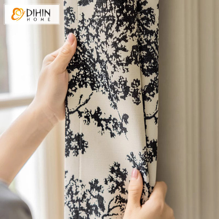 DIHIN HOME Pastoral Black Flowers Printed,Blackout Grommet Window Curtain Customized Curtain Drapes for Living Room Roman Shades Curtains Window Blinds custom curtains blackout curtains curtains for living room sheer curtains curtain fabric linen curtains kitchen curtains velvet curtains pinch pleat curtains bay window curtains outdoor curtains pleated curtains floral curtains dining room curtains kitchen valances drapes for bedroom patio curtains nursery curtains grommet curtains