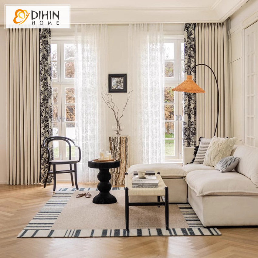 DIHIN HOME Pastoral Black Flowers Printed,Blackout Grommet Window Curtain Customized Curtain Drapes for Living Room Roman Shades Curtains Window Blinds custom curtains blackout curtains curtains for living room sheer curtains curtain fabric linen curtains kitchen curtains velvet curtains pinch pleat curtains bay window curtains outdoor curtains pleated curtains floral curtains dining room curtains kitchen valances drapes for bedroom patio curtains nursery curtains grommet curtains