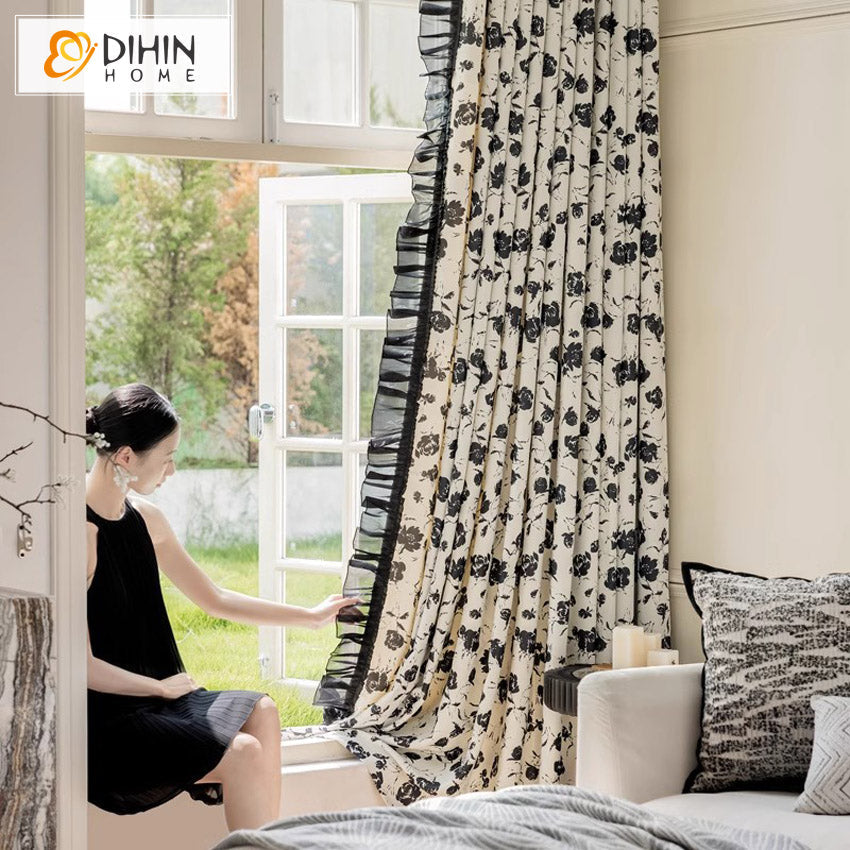 DIHIN HOME Pastoral Black Flowers Printed,Blackout Grommet Window Curtain Customized Curtain Drapes for Living Room Roman Shades Curtains Window Blinds custom curtains blackout curtains curtains for living room sheer curtains curtain fabric linen curtains kitchen curtains velvet curtains pinch pleat curtains bay window curtains outdoor curtains pleated curtains floral curtains dining room curtains kitchen valances drapes for bedroom patio curtains nursery curtains grommet curtains