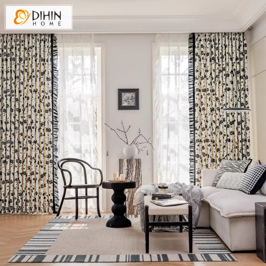 DIHIN HOME Pastoral Black Flowers Printed,Blackout Grommet Window Curtain Customized Curtain Drapes for Living Room Roman Shades Curtains Window Blinds custom curtains blackout curtains curtains for living room sheer curtains curtain fabric linen curtains kitchen curtains velvet curtains pinch pleat curtains bay window curtains outdoor curtains pleated curtains floral curtains dining room curtains kitchen valances drapes for bedroom patio curtains nursery curtains grommet curtains