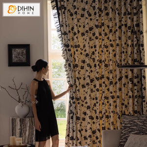 DIHIN HOME Pastoral Black Flowers Printed,Blackout Grommet Window Curtain Customized Curtain Drapes for Living Room Roman Shades Curtains Window Blinds custom curtains blackout curtains curtains for living room sheer curtains curtain fabric linen curtains kitchen curtains velvet curtains pinch pleat curtains bay window curtains outdoor curtains pleated curtains floral curtains dining room curtains kitchen valances drapes for bedroom patio curtains nursery curtains grommet curtains