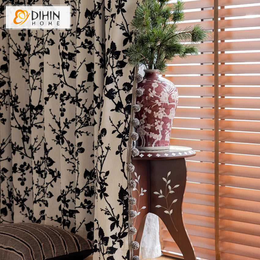 DIHIN HOME Pastoral Black Leaves Printed,Blackout Grommet Window Curtain For Living Room ,52x63-inch,1  Panel Roman Shades Curtains Window Blinds custom curtains blackout curtains curtains for living room sheer curtains curtain fabric linen curtains kitchen curtains velvet curtains pinch pleat curtains bay window curtains outdoor curtains pleated curtains floral curtains dining room curtains kitchen valances drapes for bedroom patio curtains nursery curtains grommet curtains