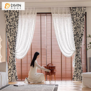 DIHIN HOME Pastoral Black Leaves Printed,Blackout Grommet Window Curtain For Living Room ,52x63-inch,1  Panel Roman Shades Curtains Window Blinds custom curtains blackout curtains curtains for living room sheer curtains curtain fabric linen curtains kitchen curtains velvet curtains pinch pleat curtains bay window curtains outdoor curtains pleated curtains floral curtains dining room curtains kitchen valances drapes for bedroom patio curtains nursery curtains grommet curtains
