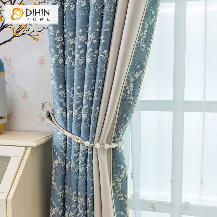 DIHIN HOME Pastoral Blue Color Jacquard,Blackout Grommet Window Curtain for Living Room ,52x63-inch,1 Panel Roman Shades Curtains Window Blinds custom curtains blackout curtains curtains for living room sheer curtains curtain fabric linen curtains kitchen curtains velvet curtains pinch pleat curtains bay window curtains outdoor curtains pleated curtains floral curtains dining room curtains kitchen valances drapes for bedroom patio curtains nursery curtains grommet curtains