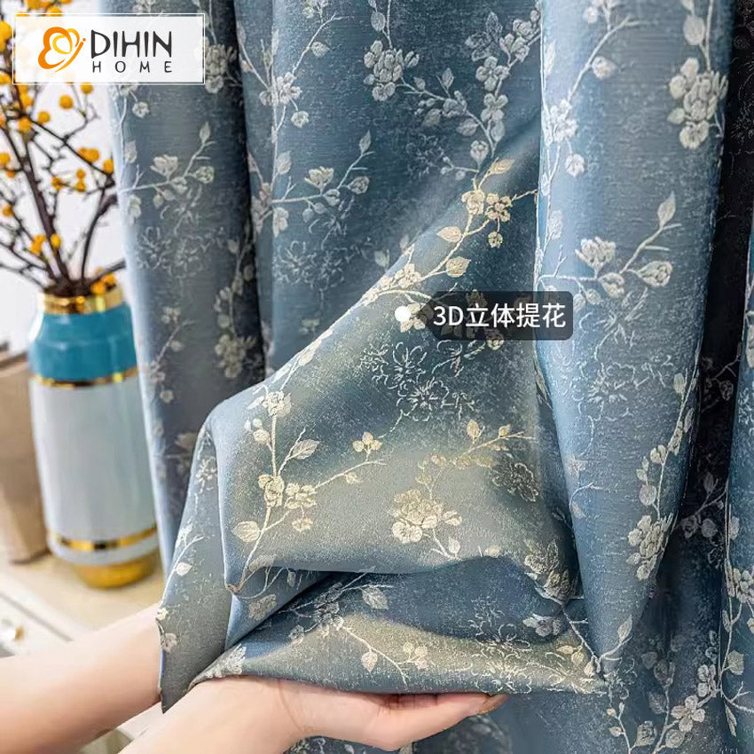 DIHIN HOME Pastoral Blue Color Jacquard,Blackout Grommet Window Curtain for Living Room ,52x63-inch,1 Panel Roman Shades Curtains Window Blinds custom curtains blackout curtains curtains for living room sheer curtains curtain fabric linen curtains kitchen curtains velvet curtains pinch pleat curtains bay window curtains outdoor curtains pleated curtains floral curtains dining room curtains kitchen valances drapes for bedroom patio curtains nursery curtains grommet curtains