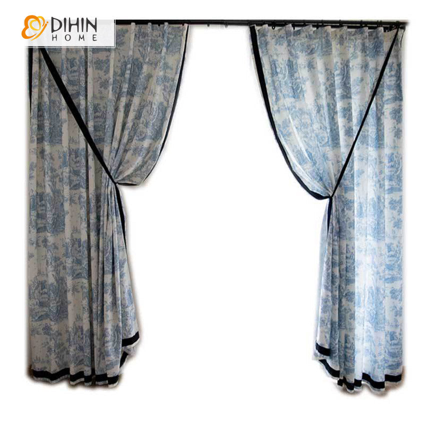 DIHIN HOME Pastoral Blue Color Printed,Half Blackout Grommet Window Curtain for Living Room ,52x63-inch,1 Panel Roman Shades Curtains Window Blinds custom curtains blackout curtains curtains for living room sheer curtains curtain fabric linen curtains kitchen curtains velvet curtains pinch pleat curtains bay window curtains outdoor curtains pleated curtains floral curtains dining room curtains kitchen valances drapes for bedroom patio curtains nursery curtains grommet curtains