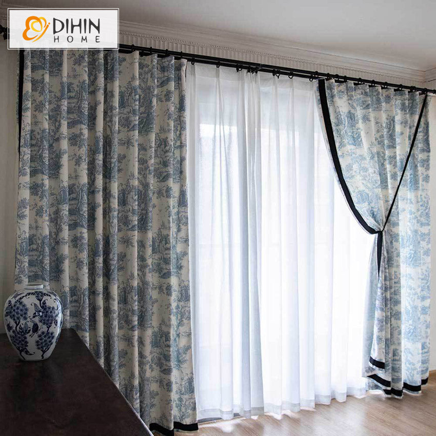 DIHIN HOME Pastoral Blue Color Printed,Half Blackout Grommet Window Curtain for Living Room ,52x63-inch,1 Panel Roman Shades Curtains Window Blinds custom curtains blackout curtains curtains for living room sheer curtains curtain fabric linen curtains kitchen curtains velvet curtains pinch pleat curtains bay window curtains outdoor curtains pleated curtains floral curtains dining room curtains kitchen valances drapes for bedroom patio curtains nursery curtains grommet curtains
