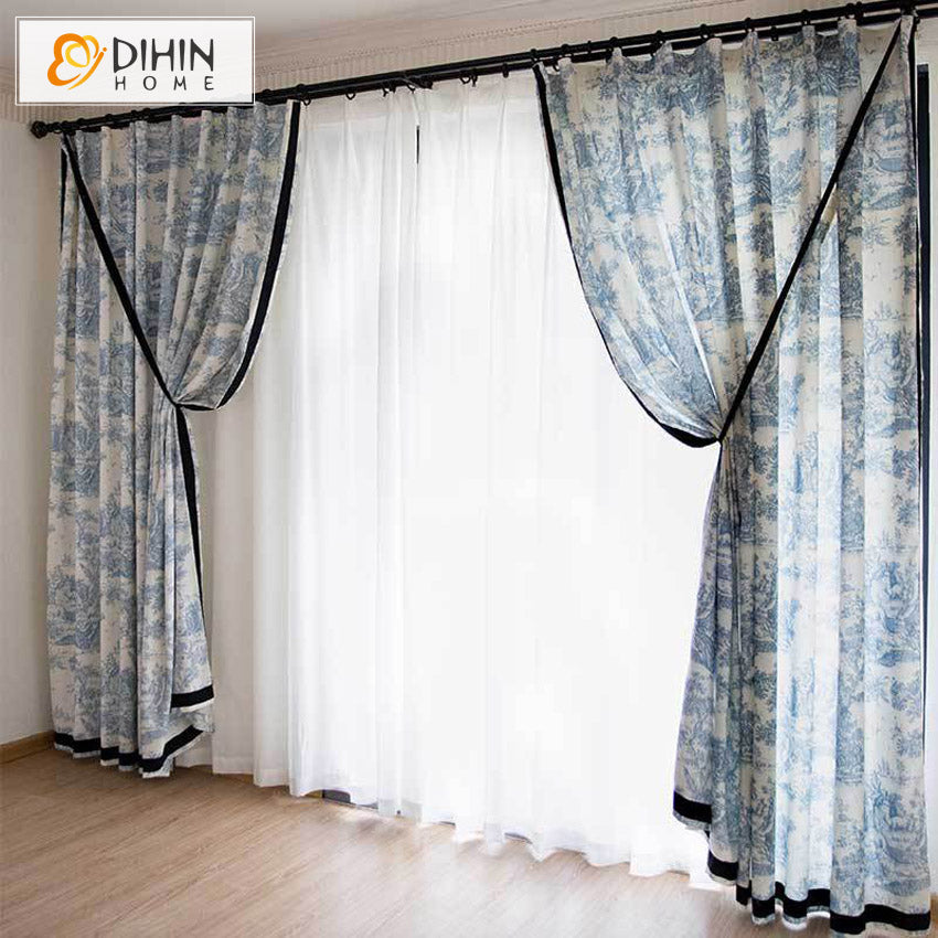 DIHIN HOME Pastoral Blue Color Printed,Half Blackout Grommet Window Curtain for Living Room ,52x63-inch,1 Panel Roman Shades Curtains Window Blinds custom curtains blackout curtains curtains for living room sheer curtains curtain fabric linen curtains kitchen curtains velvet curtains pinch pleat curtains bay window curtains outdoor curtains pleated curtains floral curtains dining room curtains kitchen valances drapes for bedroom patio curtains nursery curtains grommet curtains