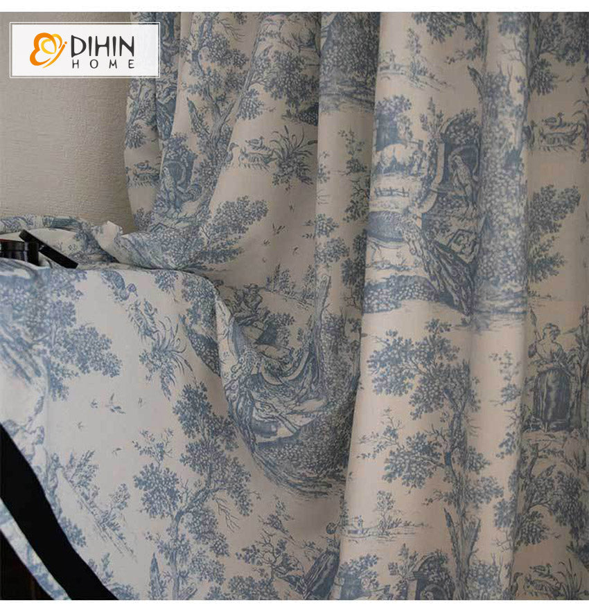 DIHIN HOME Pastoral Blue Color Printed,Half Blackout Grommet Window Curtain for Living Room ,52x63-inch,1 Panel Roman Shades Curtains Window Blinds custom curtains blackout curtains curtains for living room sheer curtains curtain fabric linen curtains kitchen curtains velvet curtains pinch pleat curtains bay window curtains outdoor curtains pleated curtains floral curtains dining room curtains kitchen valances drapes for bedroom patio curtains nursery curtains grommet curtains