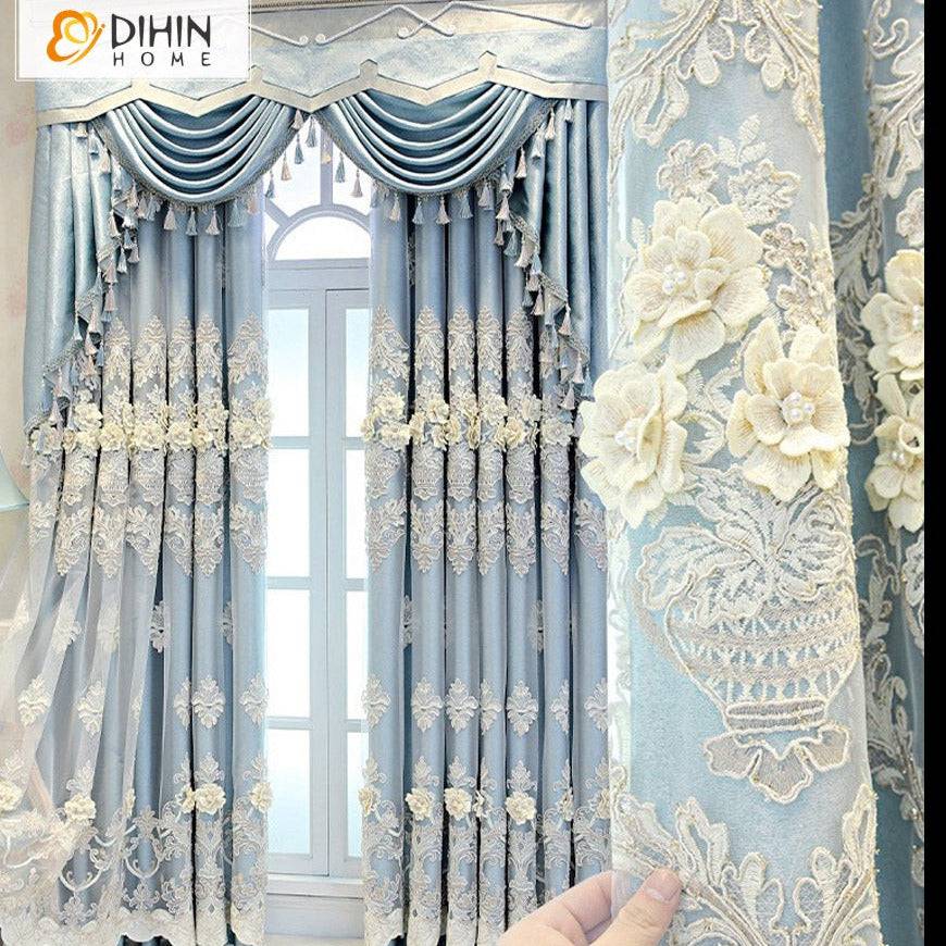 DIHIN HOME Pastoral Blue Embroidered Valance,Blackout Curtains Grommet Window Curtain for Living Room ,52x84-inch,1 Panel Roman Shades Curtains Window Blinds custom curtains blackout curtains curtains for living room sheer curtains curtain fabric linen curtains kitchen curtains velvet curtains pinch pleat curtains bay window curtains outdoor curtains pleated curtains floral curtains dining room curtains kitchen valances drapes for bedroom patio curtains nursery curtains grommet curtains