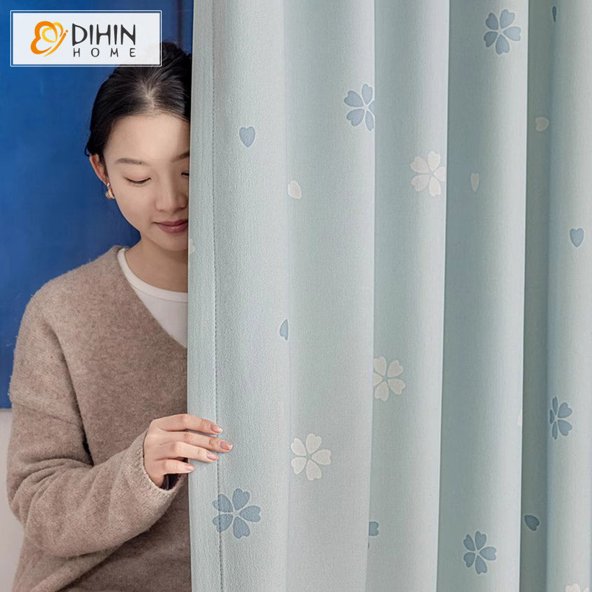 DIHIN HOME Pastoral Blue Flowers Printed,Blackout Grommet Window Curtain for Living Room Roman Shades Curtains Window Blinds custom curtains blackout curtains curtains for living room sheer curtains curtain fabric linen curtains kitchen curtains velvet curtains pinch pleat curtains bay window curtains outdoor curtains pleated curtains floral curtains dining room curtains kitchen valances drapes for bedroom patio curtains nursery curtains grommet curtains
