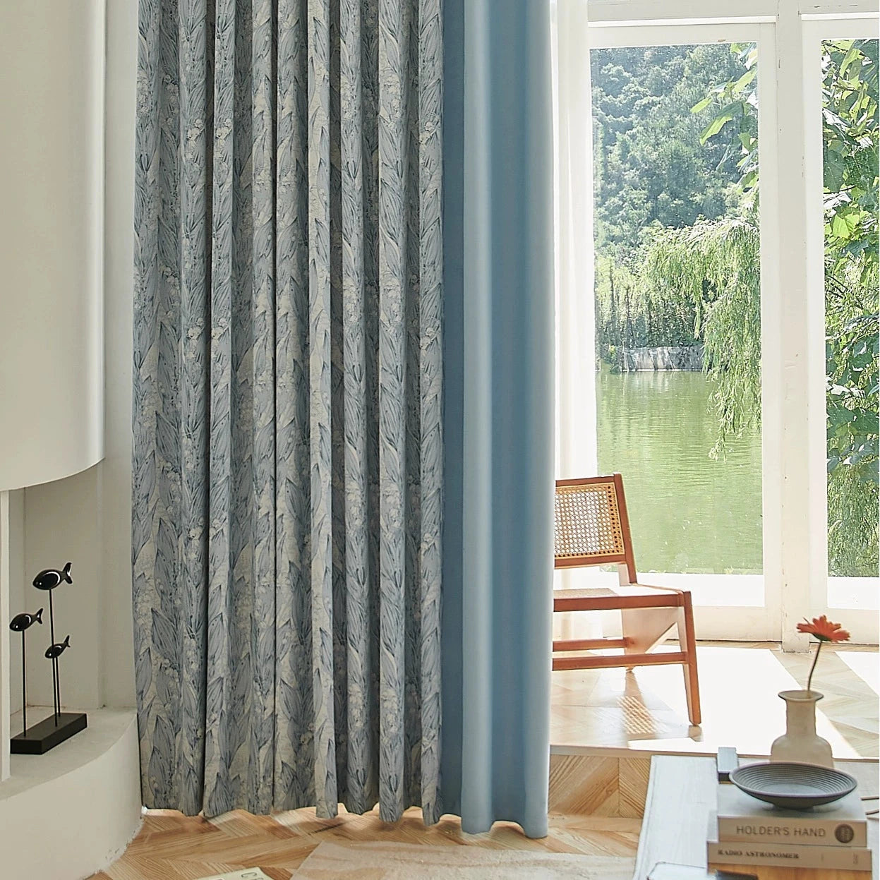 DIHIN HOME Pastoral Blue Leaves Printed,Blackout Grommet Window Curtain Customized Curtain Drapes for Living Room Roman Shades Curtains Window Blinds custom curtains blackout curtains curtains for living room sheer curtains curtain fabric linen curtains kitchen curtains velvet curtains pinch pleat curtains bay window curtains outdoor curtains pleated curtains floral curtains dining room curtains kitchen valances drapes for bedroom patio curtains nursery curtains grommet curtains