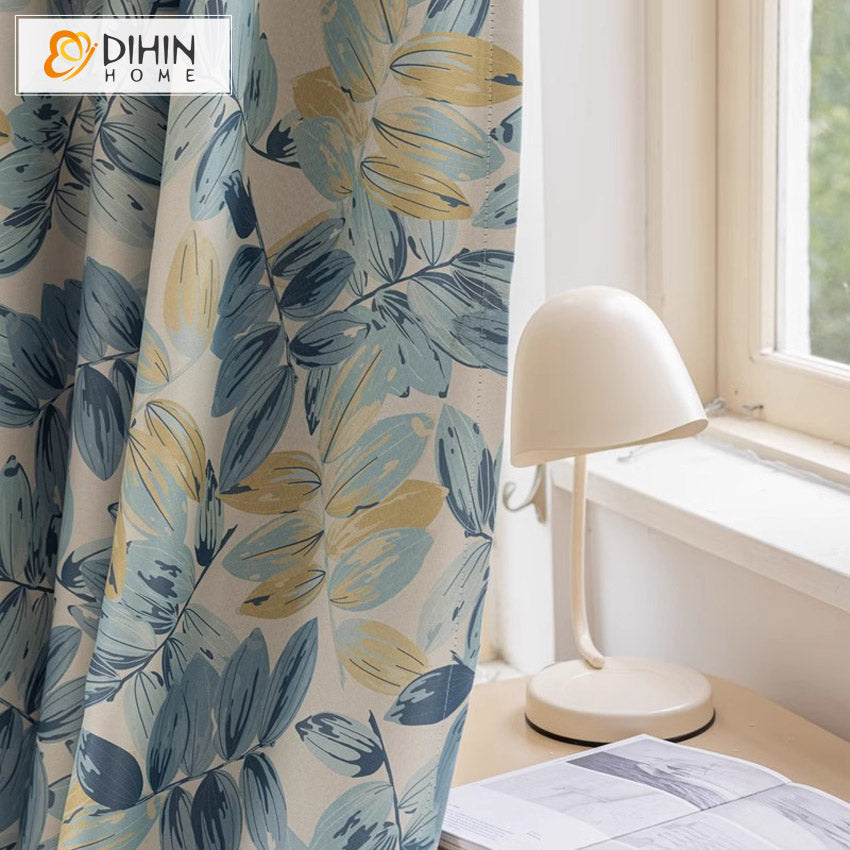 DIHIN HOME Pastoral Blue Leaves Printed,Blackout Grommet Window Curtain Customized Curtain Drapes for Living Room Roman Shades Curtains Window Blinds custom curtains blackout curtains curtains for living room sheer curtains curtain fabric linen curtains kitchen curtains velvet curtains pinch pleat curtains bay window curtains outdoor curtains pleated curtains floral curtains dining room curtains kitchen valances drapes for bedroom patio curtains nursery curtains grommet curtains