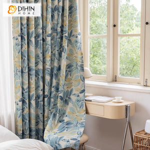 DIHIN HOME Pastoral Blue Leaves Printed,Blackout Grommet Window Curtain Customized Curtain Drapes for Living Room Roman Shades Curtains Window Blinds custom curtains blackout curtains curtains for living room sheer curtains curtain fabric linen curtains kitchen curtains velvet curtains pinch pleat curtains bay window curtains outdoor curtains pleated curtains floral curtains dining room curtains kitchen valances drapes for bedroom patio curtains nursery curtains grommet curtains