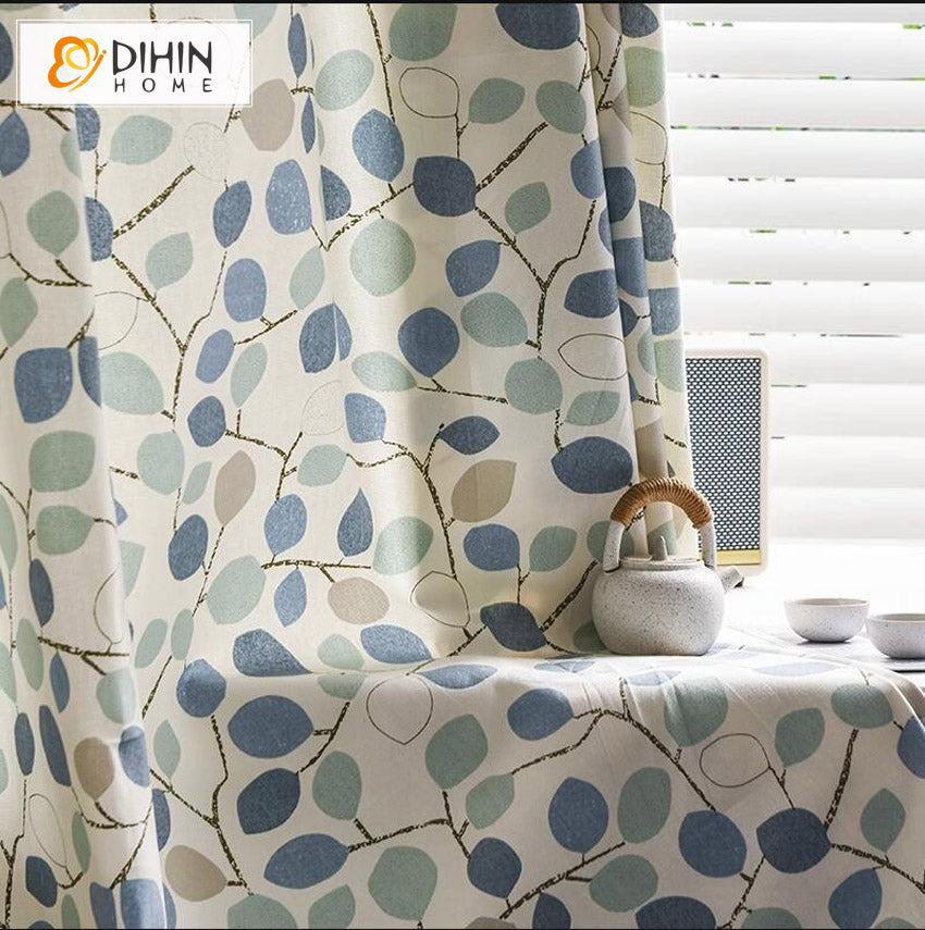 DIHIN HOME Pastoral Blue Leaves Printed,Half Blackout Grommet Window Curtain for Living Room ,52x63-inch,1 Panel Roman Shades Curtains Window Blinds custom curtains blackout curtains curtains for living room sheer curtains curtain fabric linen curtains kitchen curtains velvet curtains pinch pleat curtains bay window curtains outdoor curtains pleated curtains floral curtains dining room curtains kitchen valances drapes for bedroom patio curtains nursery curtains grommet curtains
