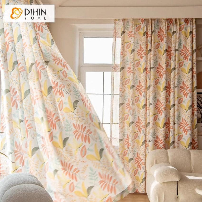 DIHIN HOME Pastoral Colorful Leaves Printed,Grommet Window Curtain for Living Room,Customzied Curtains Roman Shades Curtains Window Blinds custom curtains blackout curtains curtains for living room sheer curtains curtain fabric linen curtains kitchen curtains velvet curtains pinch pleat curtains bay window curtains outdoor curtains pleated curtains floral curtains dining room curtains kitchen valances drapes for bedroom patio curtains nursery curtains grommet curtains