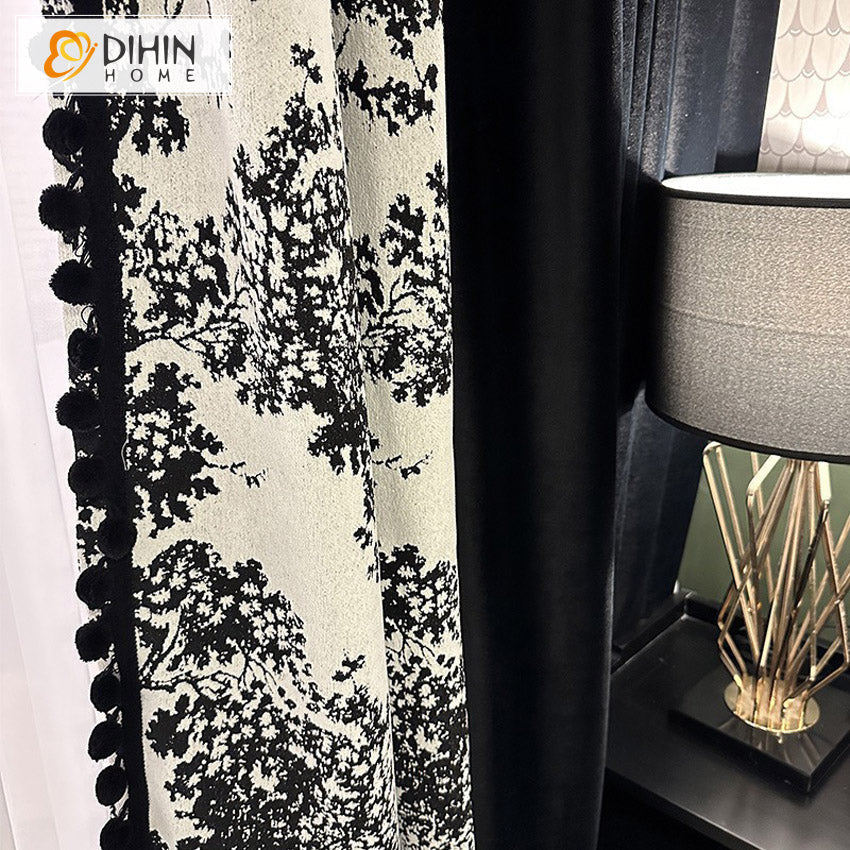 DIHIN HOME Pastoral Curtains With Black Pompoms Jacquard,Blackout Grommet Window Curtain for Living Room ,52x63-inch,1 Panel Roman Shades Curtains Window Blinds custom curtains blackout curtains curtains for living room sheer curtains curtain fabric linen curtains kitchen curtains velvet curtains pinch pleat curtains bay window curtains outdoor curtains pleated curtains floral curtains dining room curtains kitchen valances drapes for bedroom patio curtains nursery curtains grommet curtains