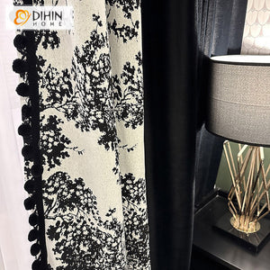 DIHIN HOME Pastoral Curtains With Black Pompoms Jacquard,Blackout Grommet Window Curtain for Living Room ,52x63-inch,1 Panel Roman Shades Curtains Window Blinds custom curtains blackout curtains curtains for living room sheer curtains curtain fabric linen curtains kitchen curtains velvet curtains pinch pleat curtains bay window curtains outdoor curtains pleated curtains floral curtains dining room curtains kitchen valances drapes for bedroom patio curtains nursery curtains grommet curtains