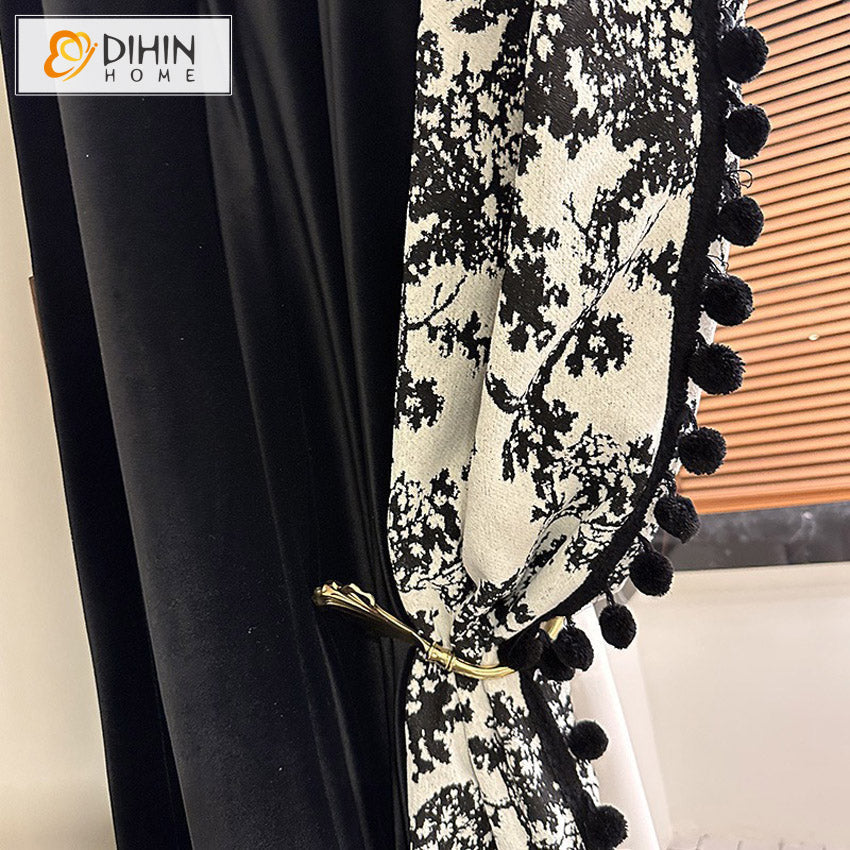 DIHIN HOME Pastoral Curtains With Black Pompoms Jacquard,Blackout Grommet Window Curtain for Living Room ,52x63-inch,1 Panel Roman Shades Curtains Window Blinds custom curtains blackout curtains curtains for living room sheer curtains curtain fabric linen curtains kitchen curtains velvet curtains pinch pleat curtains bay window curtains outdoor curtains pleated curtains floral curtains dining room curtains kitchen valances drapes for bedroom patio curtains nursery curtains grommet curtains