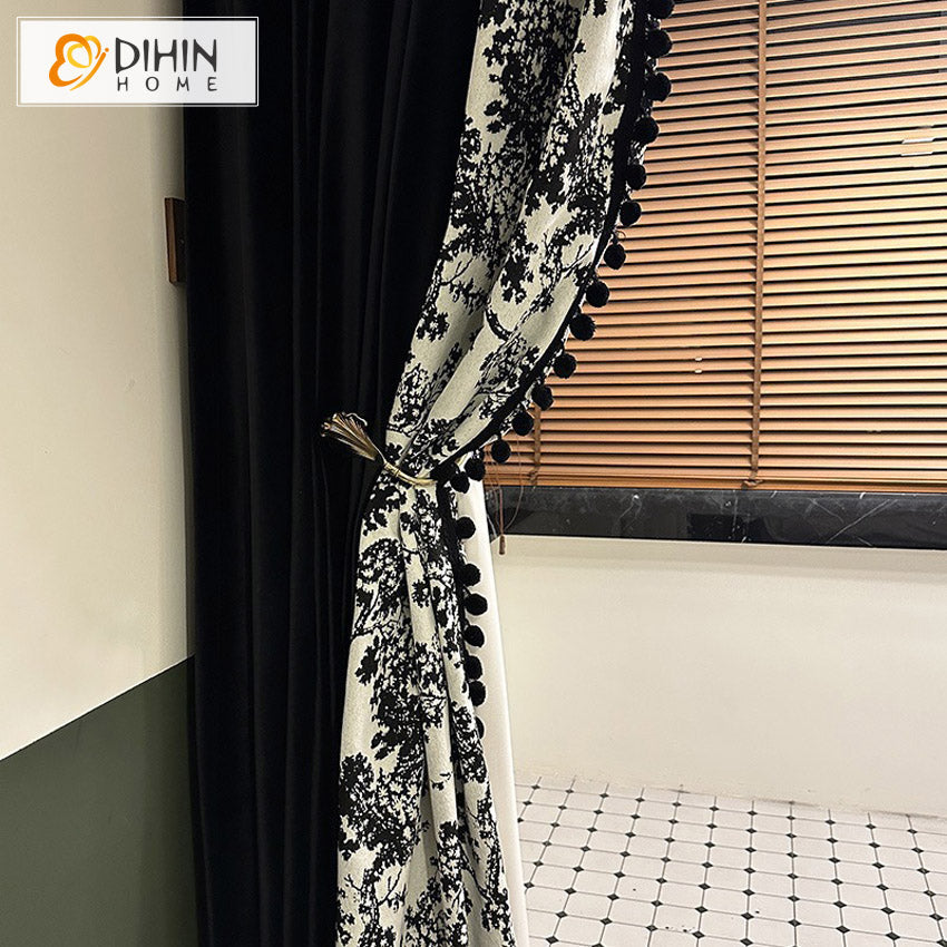 DIHIN HOME Pastoral Curtains With Black Pompoms Jacquard,Blackout Grommet Window Curtain for Living Room ,52x63-inch,1 Panel Roman Shades Curtains Window Blinds custom curtains blackout curtains curtains for living room sheer curtains curtain fabric linen curtains kitchen curtains velvet curtains pinch pleat curtains bay window curtains outdoor curtains pleated curtains floral curtains dining room curtains kitchen valances drapes for bedroom patio curtains nursery curtains grommet curtains
