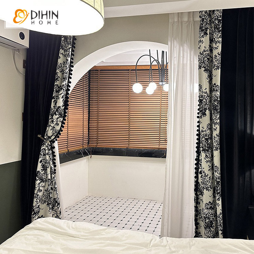 DIHIN HOME Pastoral Curtains With Black Pompoms Jacquard,Blackout Grommet Window Curtain for Living Room ,52x63-inch,1 Panel Roman Shades Curtains Window Blinds custom curtains blackout curtains curtains for living room sheer curtains curtain fabric linen curtains kitchen curtains velvet curtains pinch pleat curtains bay window curtains outdoor curtains pleated curtains floral curtains dining room curtains kitchen valances drapes for bedroom patio curtains nursery curtains grommet curtains