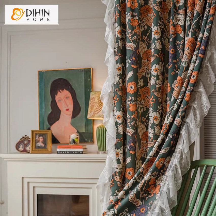 DIHIN HOME Pastoral Flowers Printed With White Lace,Grommet Window Curtain for Living Room,Customzied Curtains Roman Shades Curtains Window Blinds custom curtains blackout curtains curtains for living room sheer curtains curtain fabric linen curtains kitchen curtains velvet curtains pinch pleat curtains bay window curtains outdoor curtains pleated curtains floral curtains dining room curtains kitchen valances drapes for bedroom patio curtains nursery curtains grommet curtains