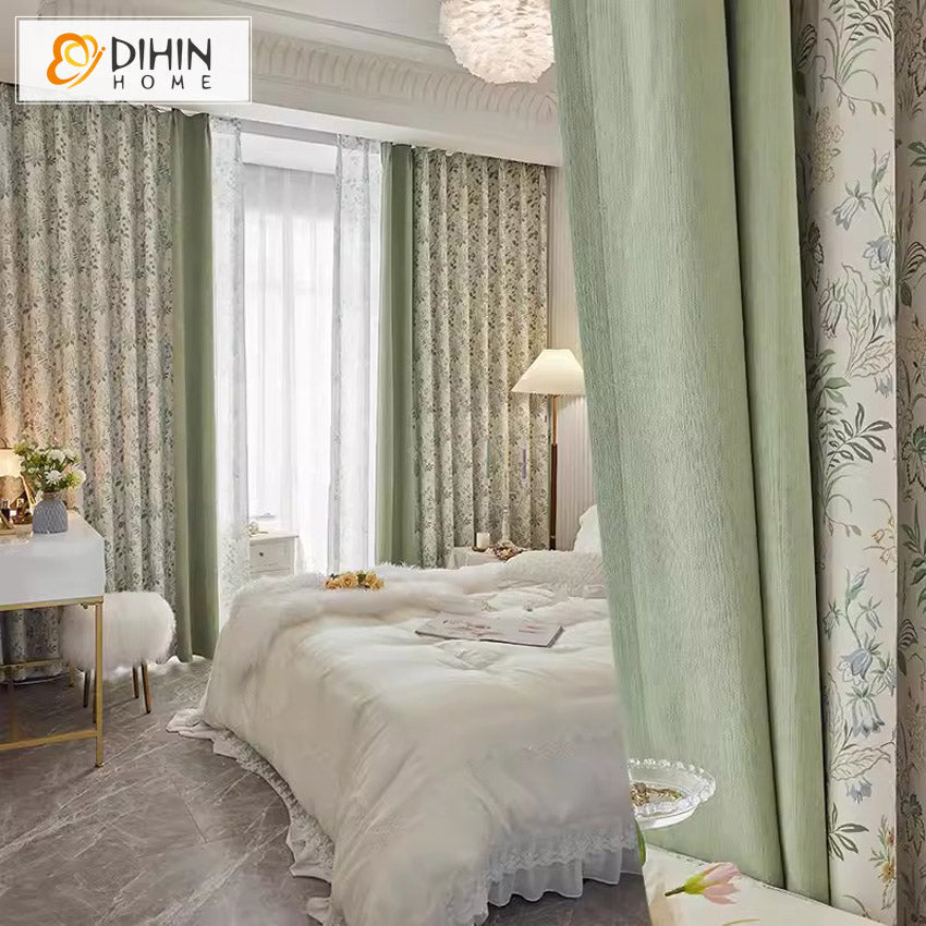 DIHIN HOME Pastoral Green Flowers Printed,Blackout Grommet Window Curtain for Living Room ,52x63-inch,1 Panel Roman Shades Curtains Window Blinds custom curtains blackout curtains curtains for living room sheer curtains curtain fabric linen curtains kitchen curtains velvet curtains pinch pleat curtains bay window curtains outdoor curtains pleated curtains floral curtains dining room curtains kitchen valances drapes for bedroom patio curtains nursery curtains grommet curtains