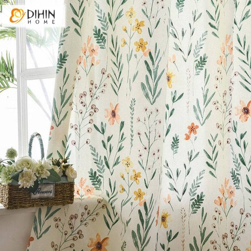 DIHIN HOME Pastoral Green Grass Flowers Printed,Half Blackout Grommet Window Curtain for Living Room ,52x63-inch,1 Panel Roman Shades Curtains Window Blinds custom curtains blackout curtains curtains for living room sheer curtains curtain fabric linen curtains kitchen curtains velvet curtains pinch pleat curtains bay window curtains outdoor curtains pleated curtains floral curtains dining room curtains kitchen valances drapes for bedroom patio curtains nursery curtains grommet curtains