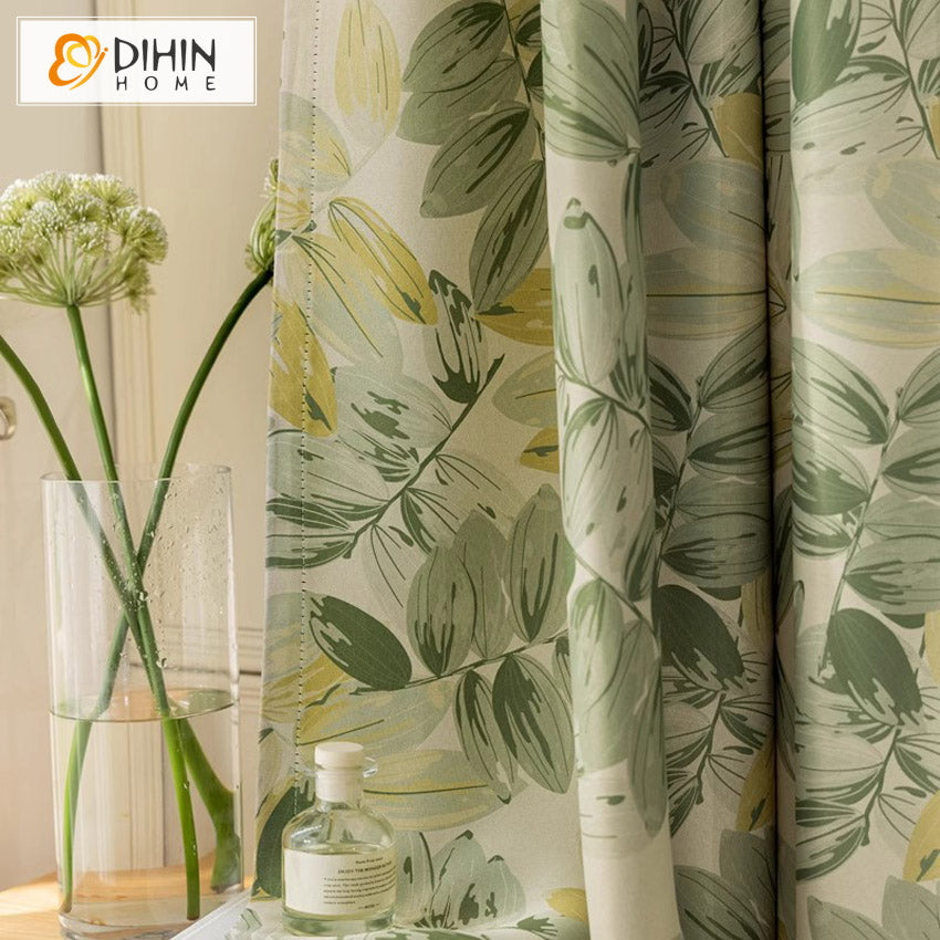 DIHIN HOME Pastoral Green Leaves Printed,Blackout Grommet Window Curtain Customized Curtain Drapes for Living Room Roman Shades Curtains Window Blinds custom curtains blackout curtains curtains for living room sheer curtains curtain fabric linen curtains kitchen curtains velvet curtains pinch pleat curtains bay window curtains outdoor curtains pleated curtains floral curtains dining room curtains kitchen valances drapes for bedroom patio curtains nursery curtains grommet curtains
