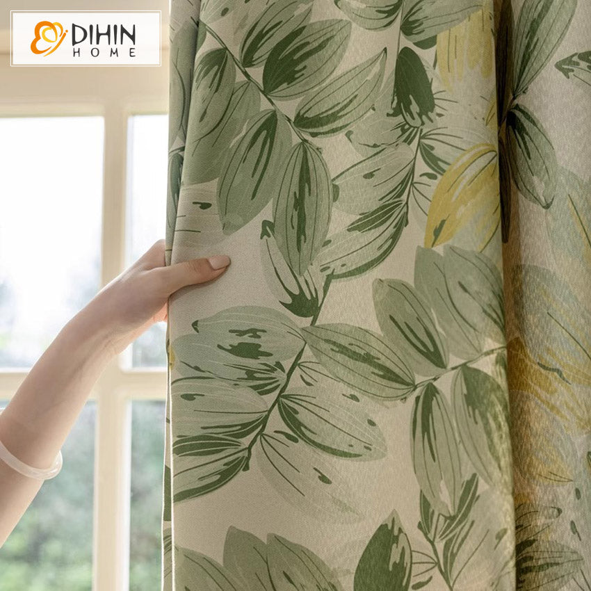 DIHIN HOME Pastoral Green Leaves Printed,Blackout Grommet Window Curtain Customized Curtain Drapes for Living Room Roman Shades Curtains Window Blinds custom curtains blackout curtains curtains for living room sheer curtains curtain fabric linen curtains kitchen curtains velvet curtains pinch pleat curtains bay window curtains outdoor curtains pleated curtains floral curtains dining room curtains kitchen valances drapes for bedroom patio curtains nursery curtains grommet curtains