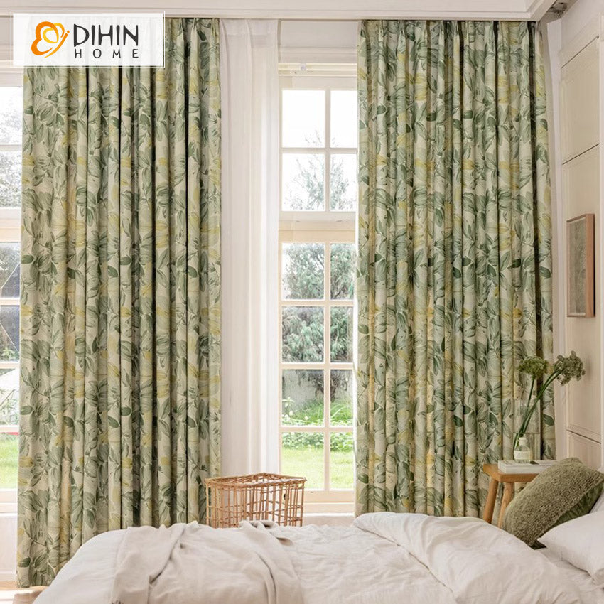 DIHIN HOME Pastoral Green Leaves Printed,Blackout Grommet Window Curtain Customized Curtain Drapes for Living Room Roman Shades Curtains Window Blinds custom curtains blackout curtains curtains for living room sheer curtains curtain fabric linen curtains kitchen curtains velvet curtains pinch pleat curtains bay window curtains outdoor curtains pleated curtains floral curtains dining room curtains kitchen valances drapes for bedroom patio curtains nursery curtains grommet curtains