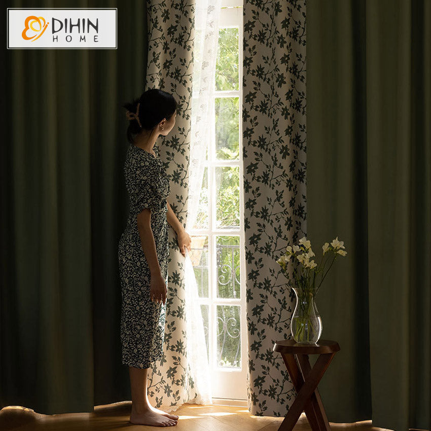 DIHIN HOME Pastoral Green Leaves Printed,Grommet Window Curtain for Living Room,52x63-inch,1 Panel Roman Shades Curtains Window Blinds custom curtains blackout curtains curtains for living room sheer curtains curtain fabric linen curtains kitchen curtains velvet curtains pinch pleat curtains bay window curtains outdoor curtains pleated curtains floral curtains dining room curtains kitchen valances drapes for bedroom patio curtains nursery curtains grommet curtains