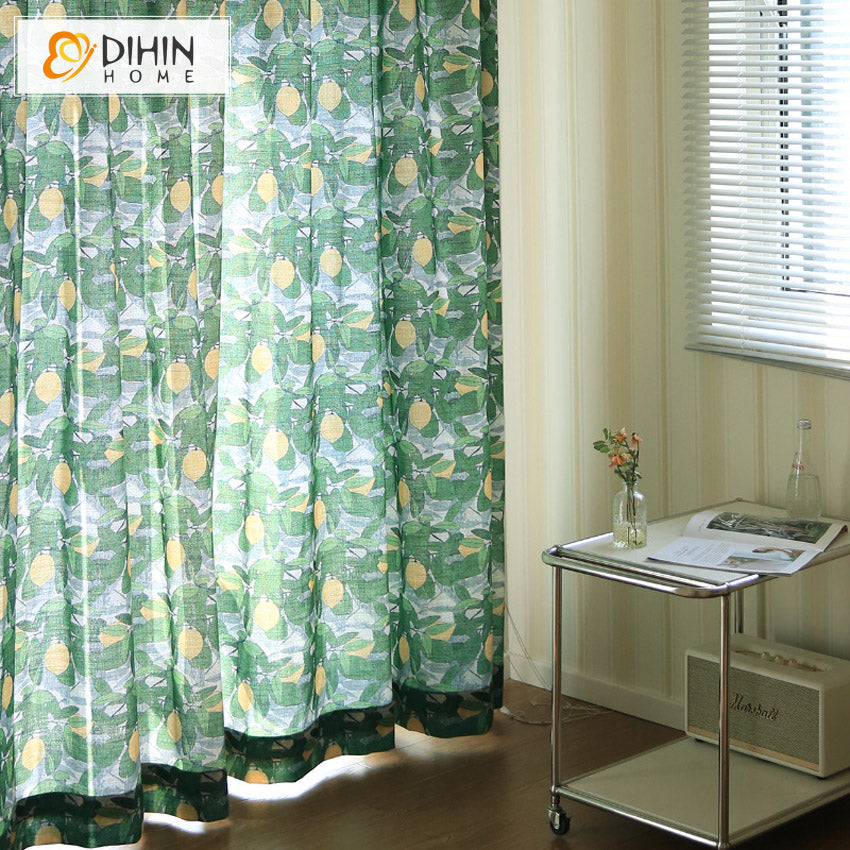 DIHIN HOME Pastoral Green Lemon Printed,Grommet Window Curtain for Living Room,52x63-inch,1 Panel Roman Shades Curtains Window Blinds custom curtains blackout curtains curtains for living room sheer curtains curtain fabric linen curtains kitchen curtains velvet curtains pinch pleat curtains bay window curtains outdoor curtains pleated curtains floral curtains dining room curtains kitchen valances drapes for bedroom patio curtains nursery curtains grommet curtains
