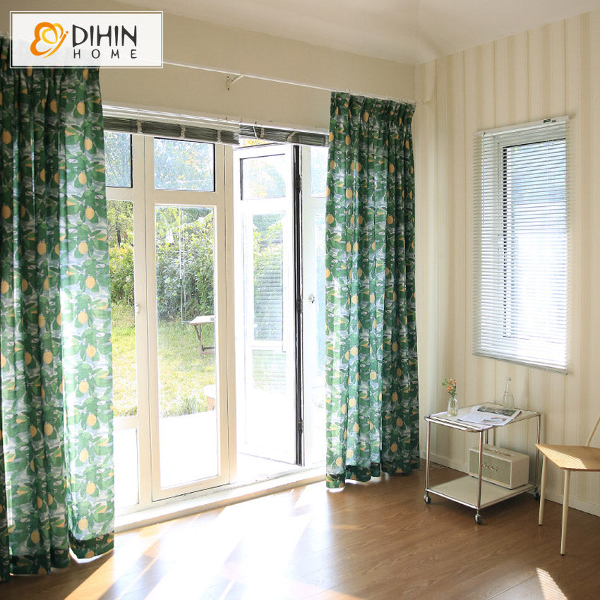DIHIN HOME Pastoral Green Lemon Printed,Grommet Window Curtain for Living Room,52x63-inch,1 Panel Roman Shades Curtains Window Blinds custom curtains blackout curtains curtains for living room sheer curtains curtain fabric linen curtains kitchen curtains velvet curtains pinch pleat curtains bay window curtains outdoor curtains pleated curtains floral curtains dining room curtains kitchen valances drapes for bedroom patio curtains nursery curtains grommet curtains