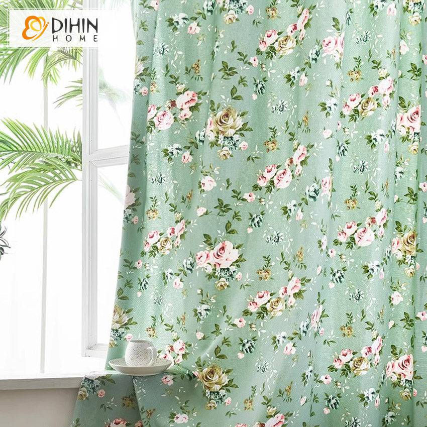 DIHIN HOME Pastoral Green Small Flowers Printed,Half Blackout Grommet Window Curtain for Living Room ,52x63-inch,1 Panel Roman Shades Curtains Window Blinds custom curtains blackout curtains curtains for living room sheer curtains curtain fabric linen curtains kitchen curtains velvet curtains pinch pleat curtains bay window curtains outdoor curtains pleated curtains floral curtains dining room curtains kitchen valances drapes for bedroom patio curtains nursery curtains grommet curtains
