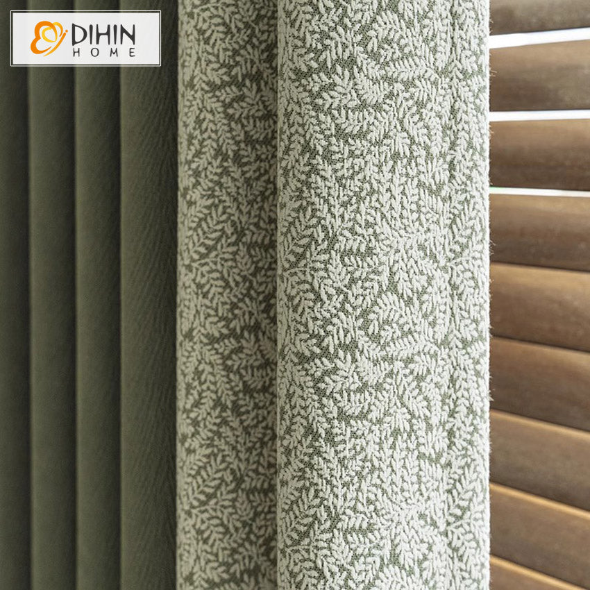 DIHIN HOME Pastoral Green Small Leaves Jacquard,Blackout Grommet Window Curtain Customized Curtain Drapes for Living Room Roman Shades Curtains Window Blinds custom curtains blackout curtains curtains for living room sheer curtains curtain fabric linen curtains kitchen curtains velvet curtains pinch pleat curtains bay window curtains outdoor curtains pleated curtains floral curtains dining room curtains kitchen valances drapes for bedroom patio curtains nursery curtains grommet curtains