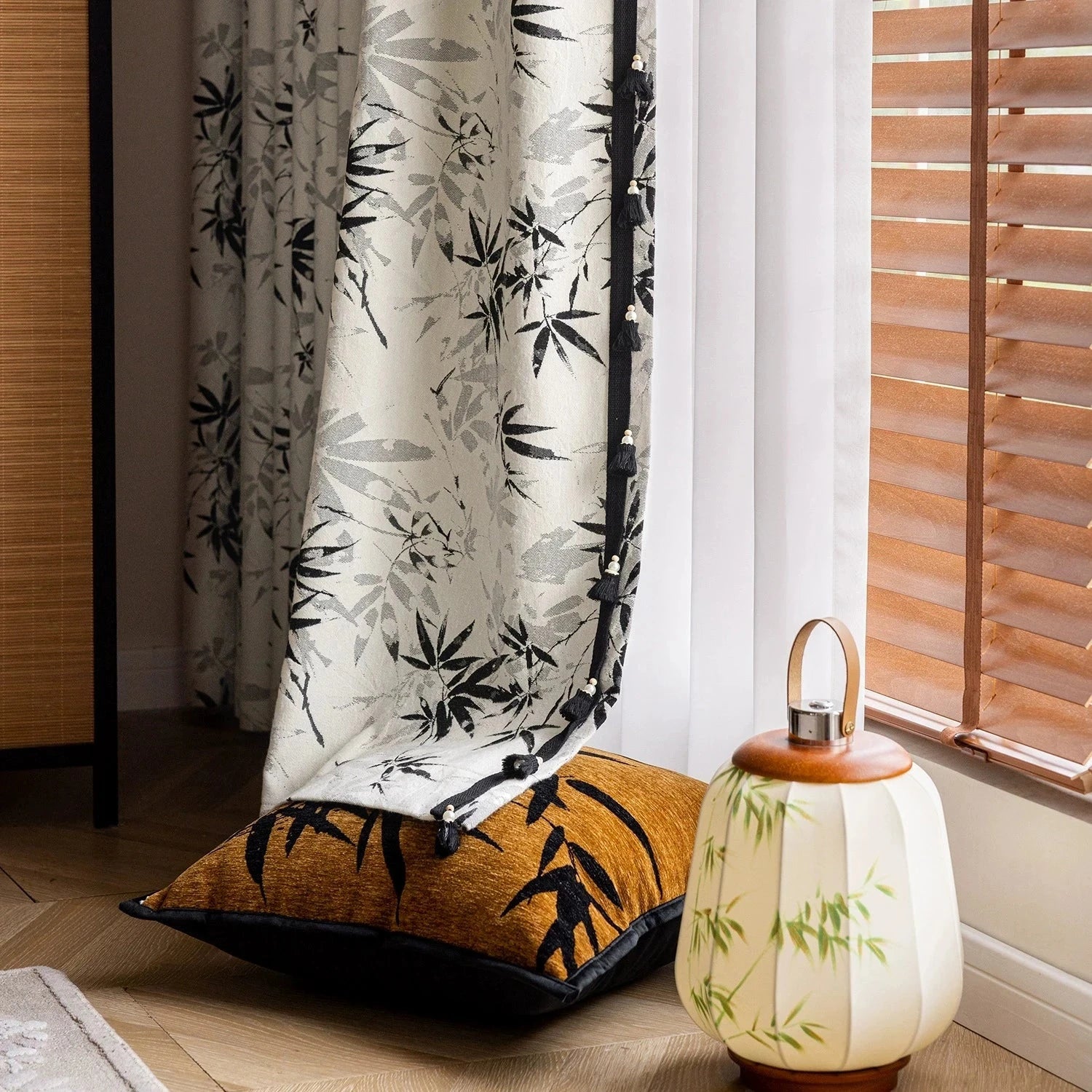 DIHIN HOME Pastoral Ink Bamboo Leaves Jacuqard,Blackout Grommet Window Curtain Customized Curtain Drapes for Living Room Roman Shades Curtains Window Blinds custom curtains blackout curtains curtains for living room sheer curtains curtain fabric linen curtains kitchen curtains velvet curtains pinch pleat curtains bay window curtains outdoor curtains pleated curtains floral curtains dining room curtains kitchen valances drapes for bedroom patio curtains nursery curtains grommet curtains