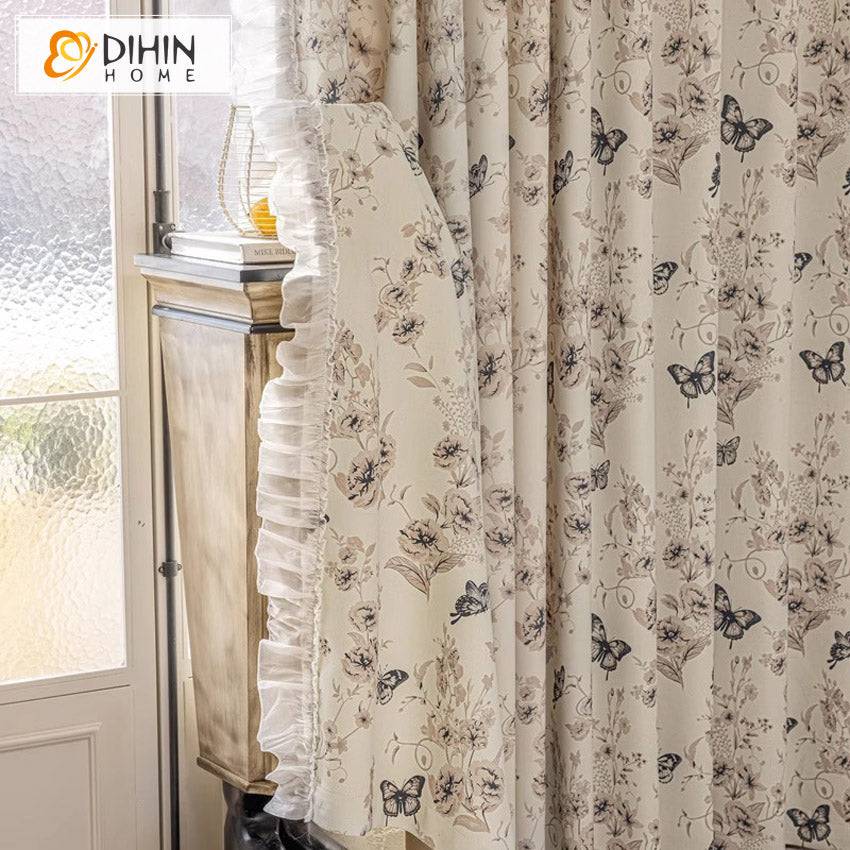 DIHIN HOME Pastoral Little Butterfly Printed,Blackout Grommet Window Curtain Customized Curtain Drapes for Living Room Roman Shades Curtains Window Blinds custom curtains blackout curtains curtains for living room sheer curtains curtain fabric linen curtains kitchen curtains velvet curtains pinch pleat curtains bay window curtains outdoor curtains pleated curtains floral curtains dining room curtains kitchen valances drapes for bedroom patio curtains nursery curtains grommet curtains