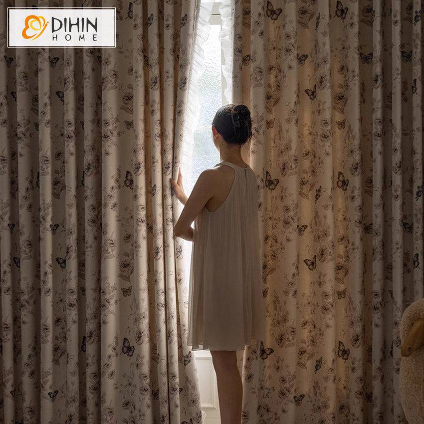DIHIN HOME Pastoral Little Butterfly Printed,Blackout Grommet Window Curtain Customized Curtain Drapes for Living Room Roman Shades Curtains Window Blinds custom curtains blackout curtains curtains for living room sheer curtains curtain fabric linen curtains kitchen curtains velvet curtains pinch pleat curtains bay window curtains outdoor curtains pleated curtains floral curtains dining room curtains kitchen valances drapes for bedroom patio curtains nursery curtains grommet curtains