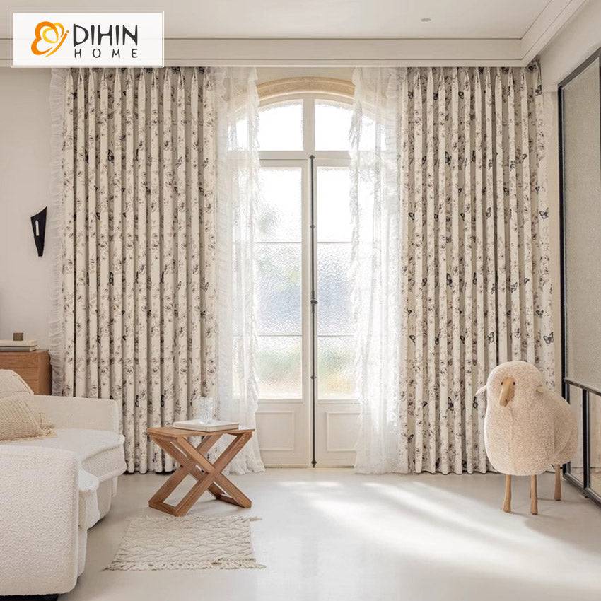DIHIN HOME Pastoral Little Butterfly Printed,Blackout Grommet Window Curtain Customized Curtain Drapes for Living Room Roman Shades Curtains Window Blinds custom curtains blackout curtains curtains for living room sheer curtains curtain fabric linen curtains kitchen curtains velvet curtains pinch pleat curtains bay window curtains outdoor curtains pleated curtains floral curtains dining room curtains kitchen valances drapes for bedroom patio curtains nursery curtains grommet curtains
