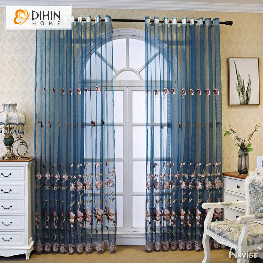 DIHIN HOME Pastoral Luxury Flowers Embroidered,Grommet Window Sheer Curtain for Living Room ,52x63-inch,1 Panel Roman Shades Curtains Window Blinds custom curtains blackout curtains curtains for living room sheer curtains curtain fabric linen curtains kitchen curtains velvet curtains pinch pleat curtains bay window curtains outdoor curtains pleated curtains floral curtains dining room curtains kitchen valances drapes for bedroom patio curtains nursery curtains grommet curtains
