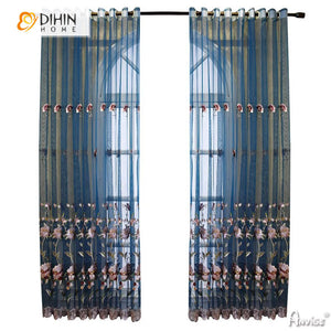 DIHIN HOME Pastoral Luxury Flowers Embroidered,Grommet Window Sheer Curtain for Living Room ,52x63-inch,1 Panel Roman Shades Curtains Window Blinds custom curtains blackout curtains curtains for living room sheer curtains curtain fabric linen curtains kitchen curtains velvet curtains pinch pleat curtains bay window curtains outdoor curtains pleated curtains floral curtains dining room curtains kitchen valances drapes for bedroom patio curtains nursery curtains grommet curtains