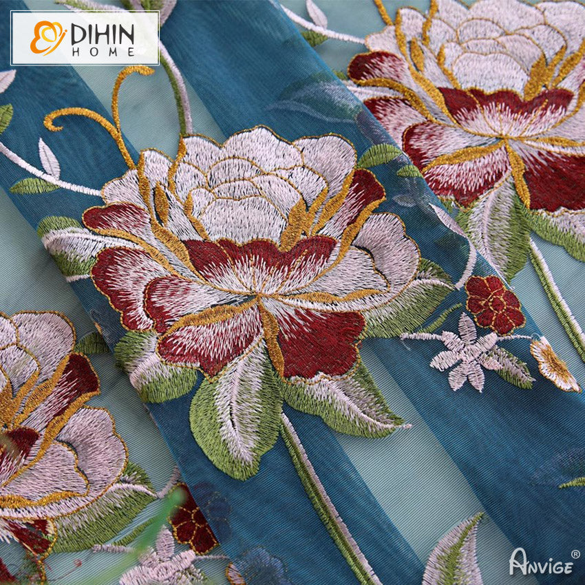DIHIN HOME Pastoral Luxury Flowers Embroidered,Grommet Window Sheer Curtain for Living Room ,52x63-inch,1 Panel Roman Shades Curtains Window Blinds custom curtains blackout curtains curtains for living room sheer curtains curtain fabric linen curtains kitchen curtains velvet curtains pinch pleat curtains bay window curtains outdoor curtains pleated curtains floral curtains dining room curtains kitchen valances drapes for bedroom patio curtains nursery curtains grommet curtains