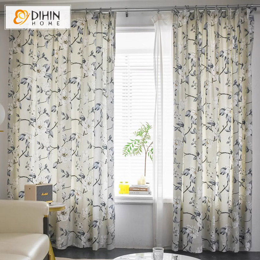 DIHIN HOME Pastoral Magnolia Printed,Half Blackout Grommet Window Curtain for Living Room ,52x63-inch,1 Panel Roman Shades Curtains Window Blinds custom curtains blackout curtains curtains for living room sheer curtains curtain fabric linen curtains kitchen curtains velvet curtains pinch pleat curtains bay window curtains outdoor curtains pleated curtains floral curtains dining room curtains kitchen valances drapes for bedroom patio curtains nursery curtains grommet curtains