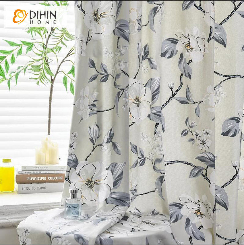 DIHIN HOME Pastoral Magnolia Printed,Half Blackout Grommet Window Curtain for Living Room ,52x63-inch,1 Panel Roman Shades Curtains Window Blinds custom curtains blackout curtains curtains for living room sheer curtains curtain fabric linen curtains kitchen curtains velvet curtains pinch pleat curtains bay window curtains outdoor curtains pleated curtains floral curtains dining room curtains kitchen valances drapes for bedroom patio curtains nursery curtains grommet curtains